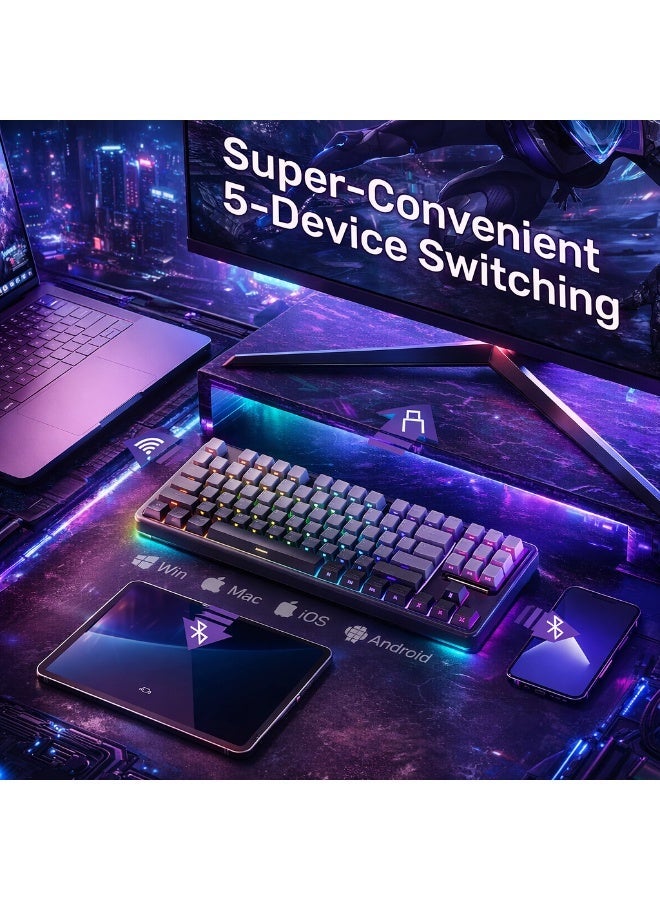 AULA F87 Mechanical Keyboard, Tri-mode Wireless Side-printed Keycaps, Bluetooth 5.0/2.4GHz/USB-C Hot-swappable, Pre-lubricated Switches, 75% TKL RGB Gaming Keyboard (Gradient Gray, Space Crystal Switches) - Image 3